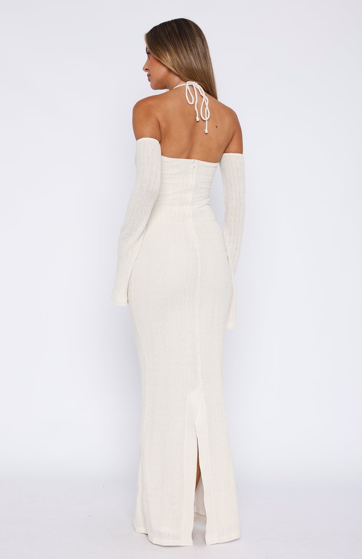 White Fox To The Beach Long Sleeve Maxi Dress Cream