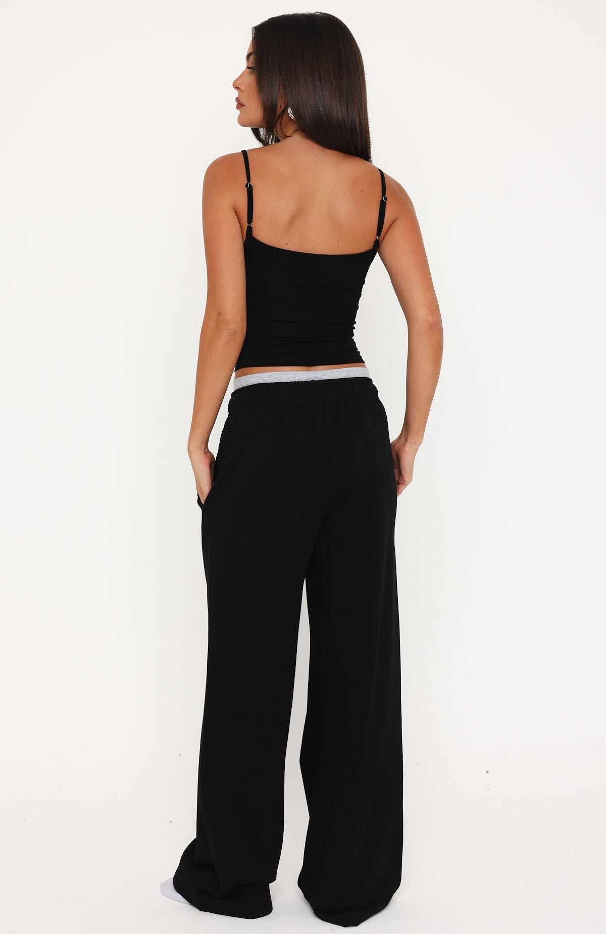 White Fox Off The Field Double Waistband Wide Leg Sweatpants Black
