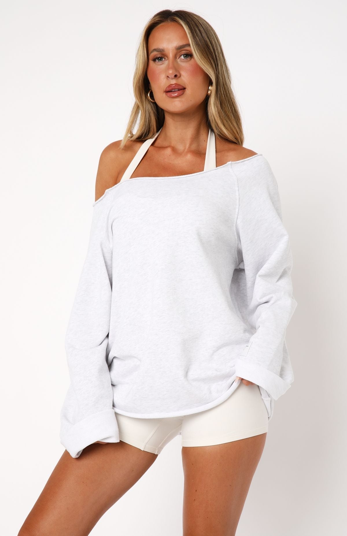 White Fox Call It Love Sweater Light Grey Marle