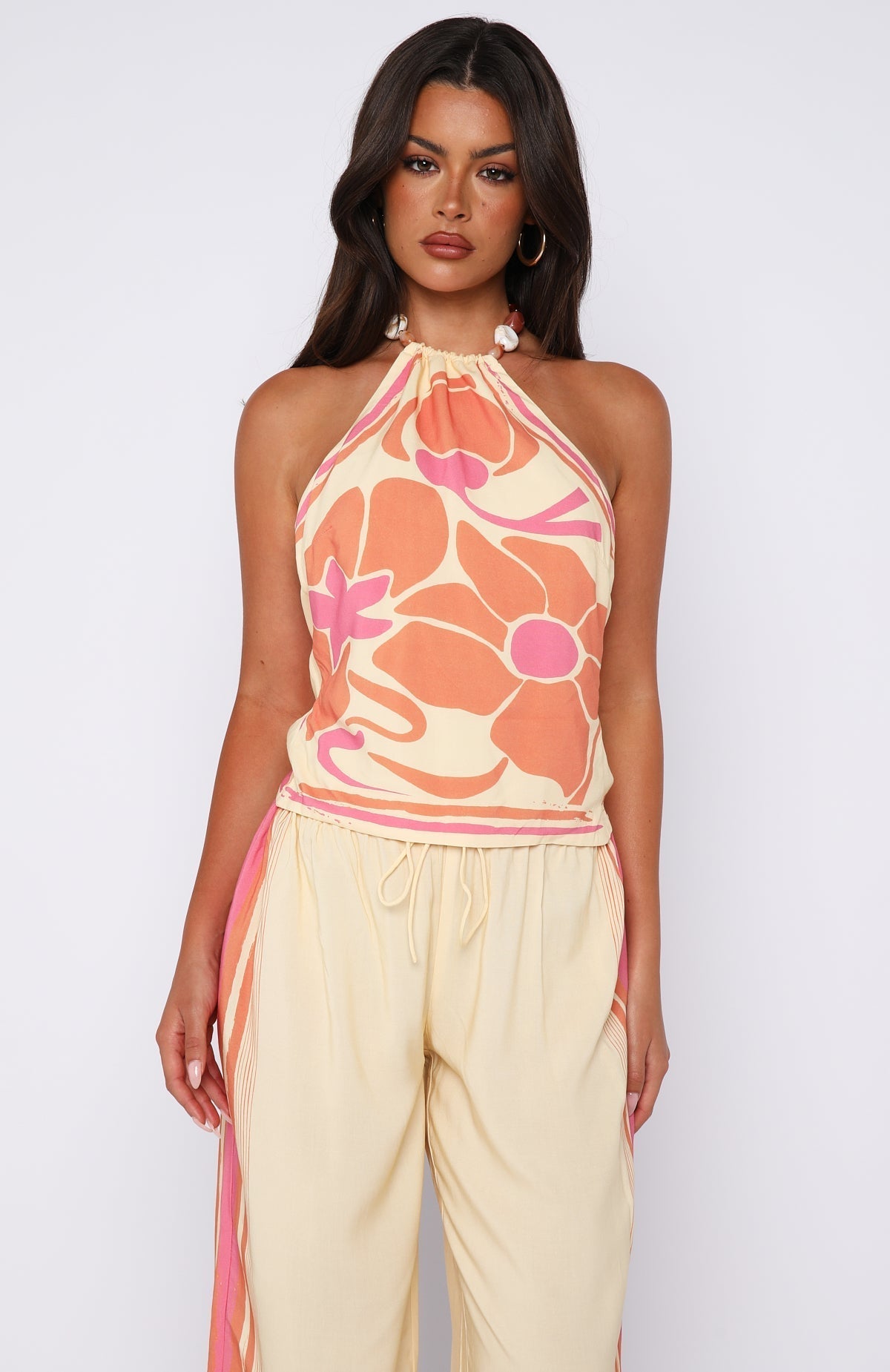 White Fox Tropic Muse Halter Top Lemon Symphony