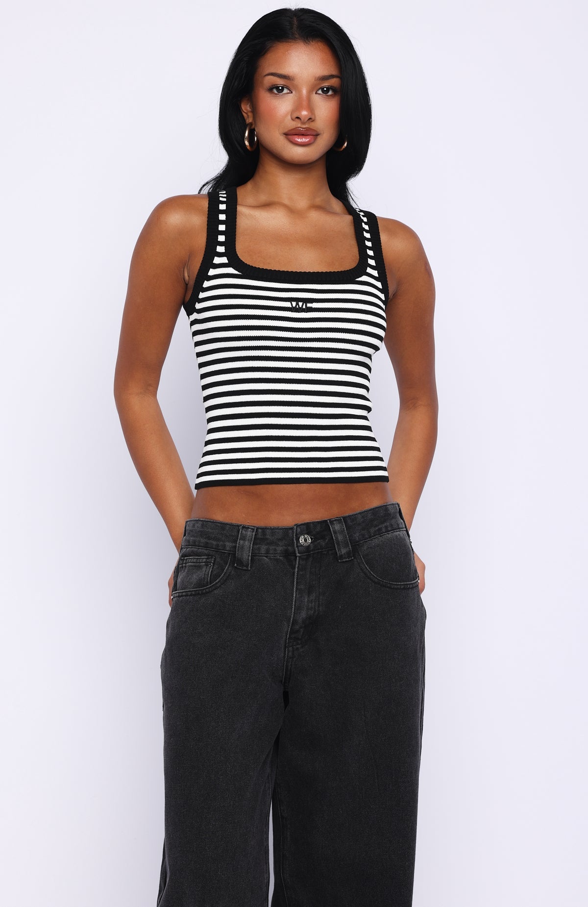 White Fox Wanting Problems Knit Top Black/White Stripe