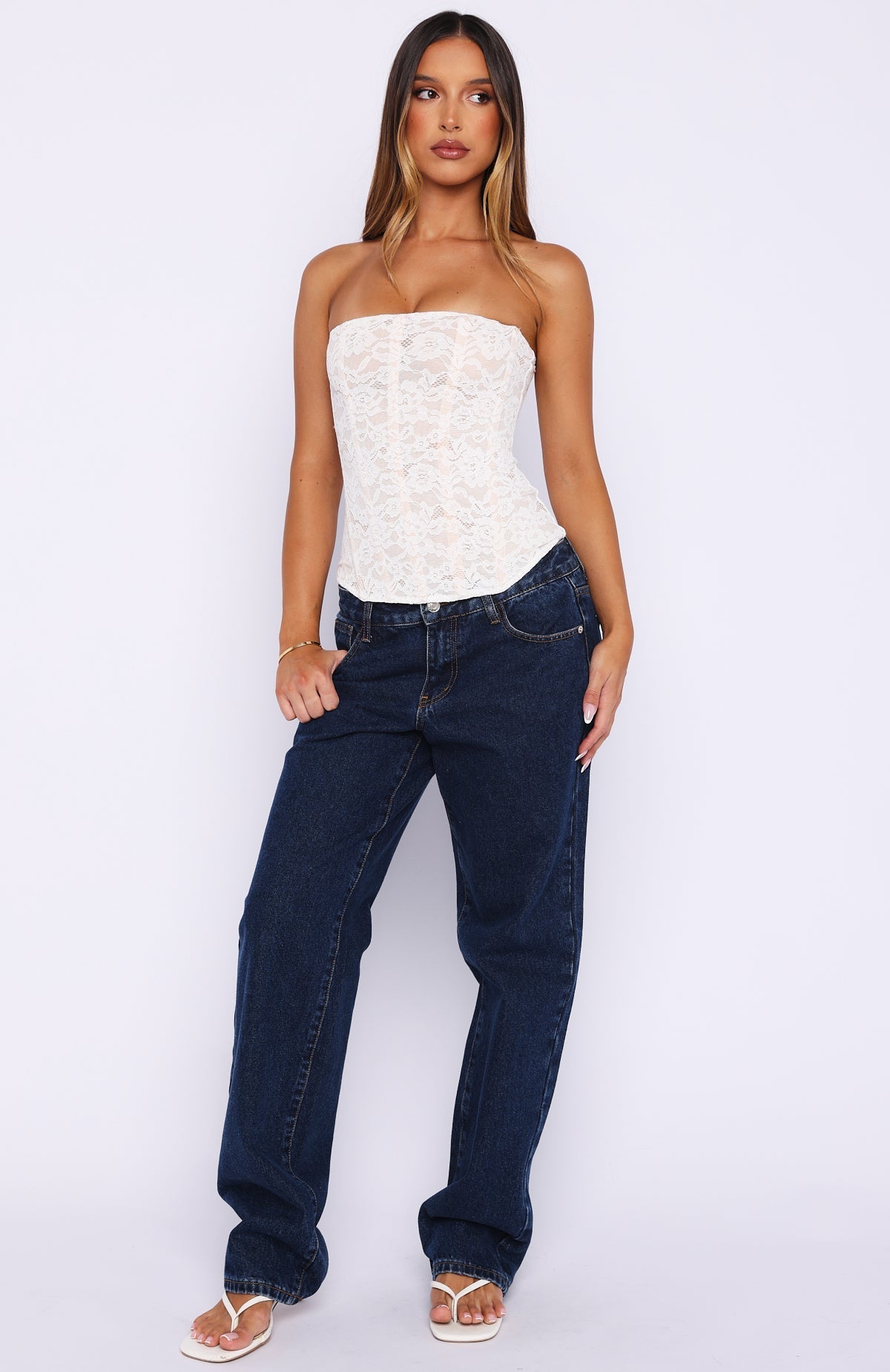 White Fox Booking My Flight Strapless Lace Bustier White