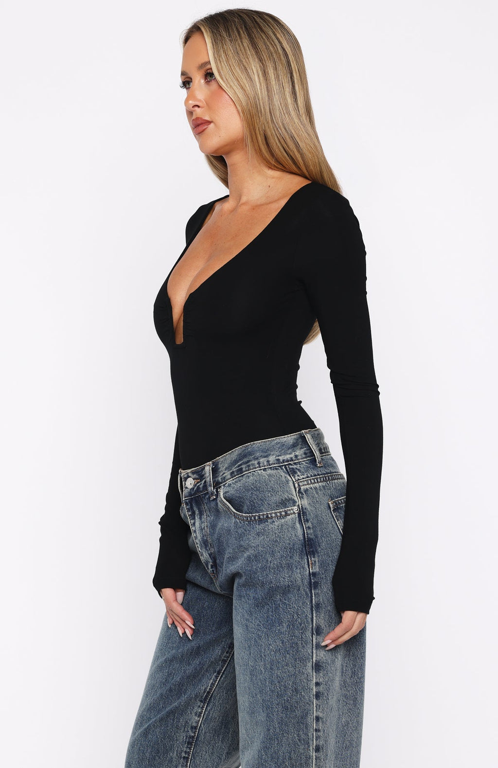 White Fox Girls Night Out Long Sleeve Bodysuit Black