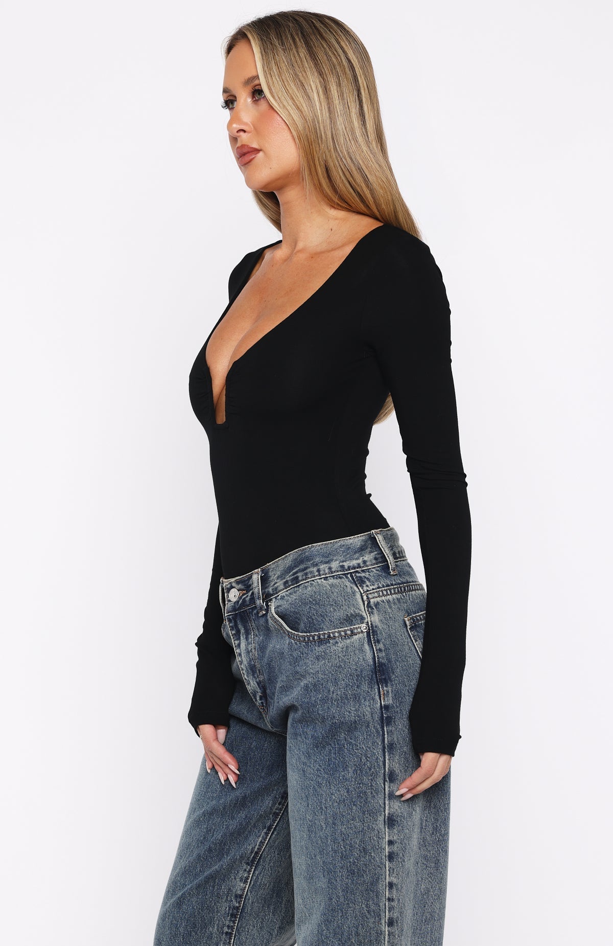 White Fox Girls Night Out Long Sleeve Bodysuit Black