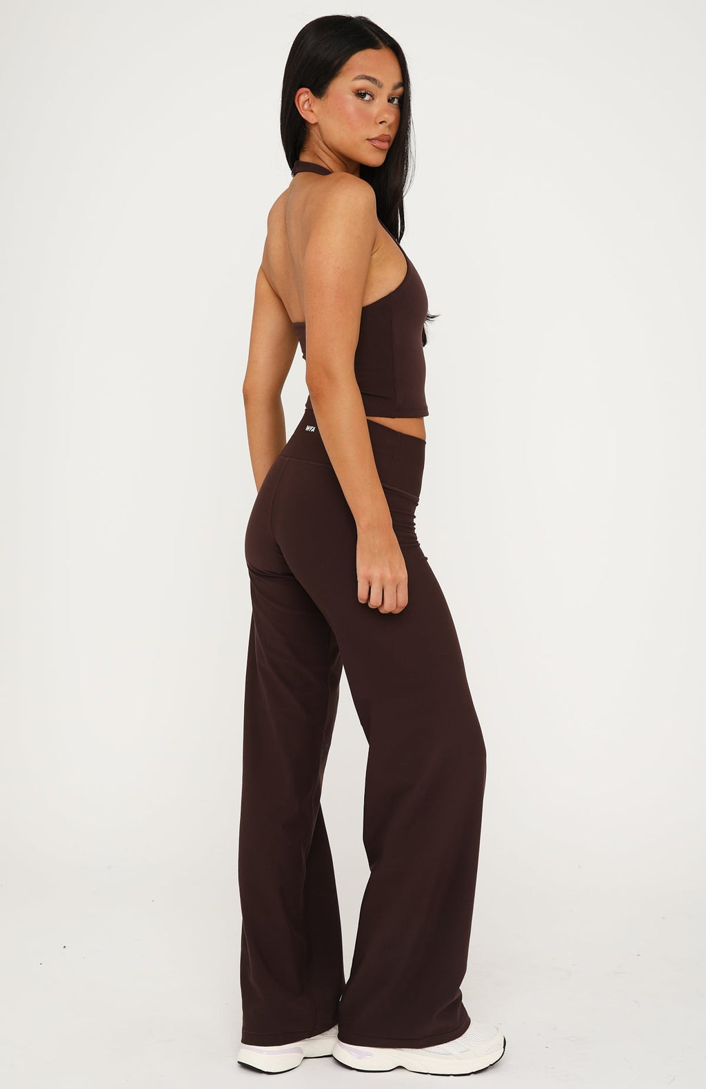 White Fox Crushing Wide Leg Leggings Dark Chocolate