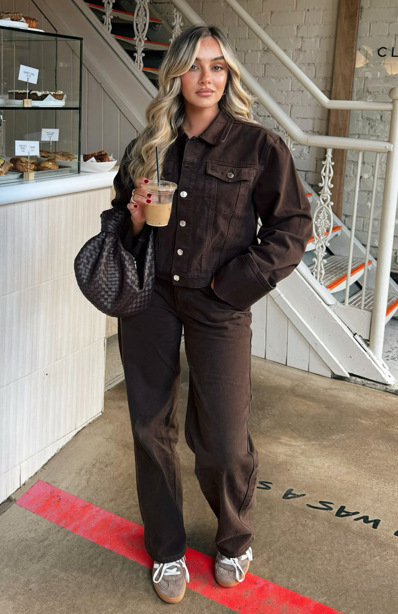 White Fox Charlotte Denim Jacket Chocolate Wash