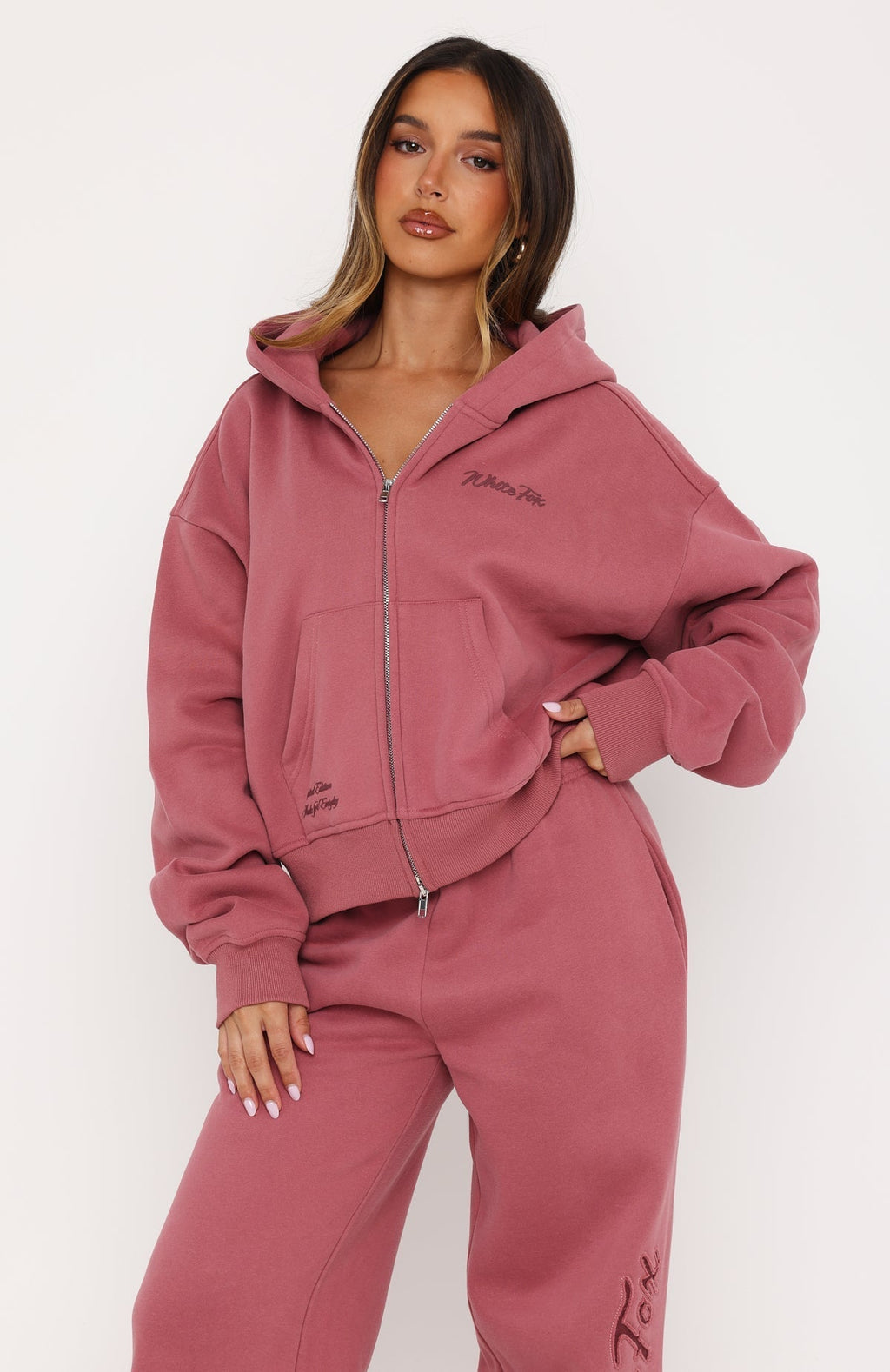 White Fox Studio 17 Willa Boxy Zip Front Hoodie Dusty Plum