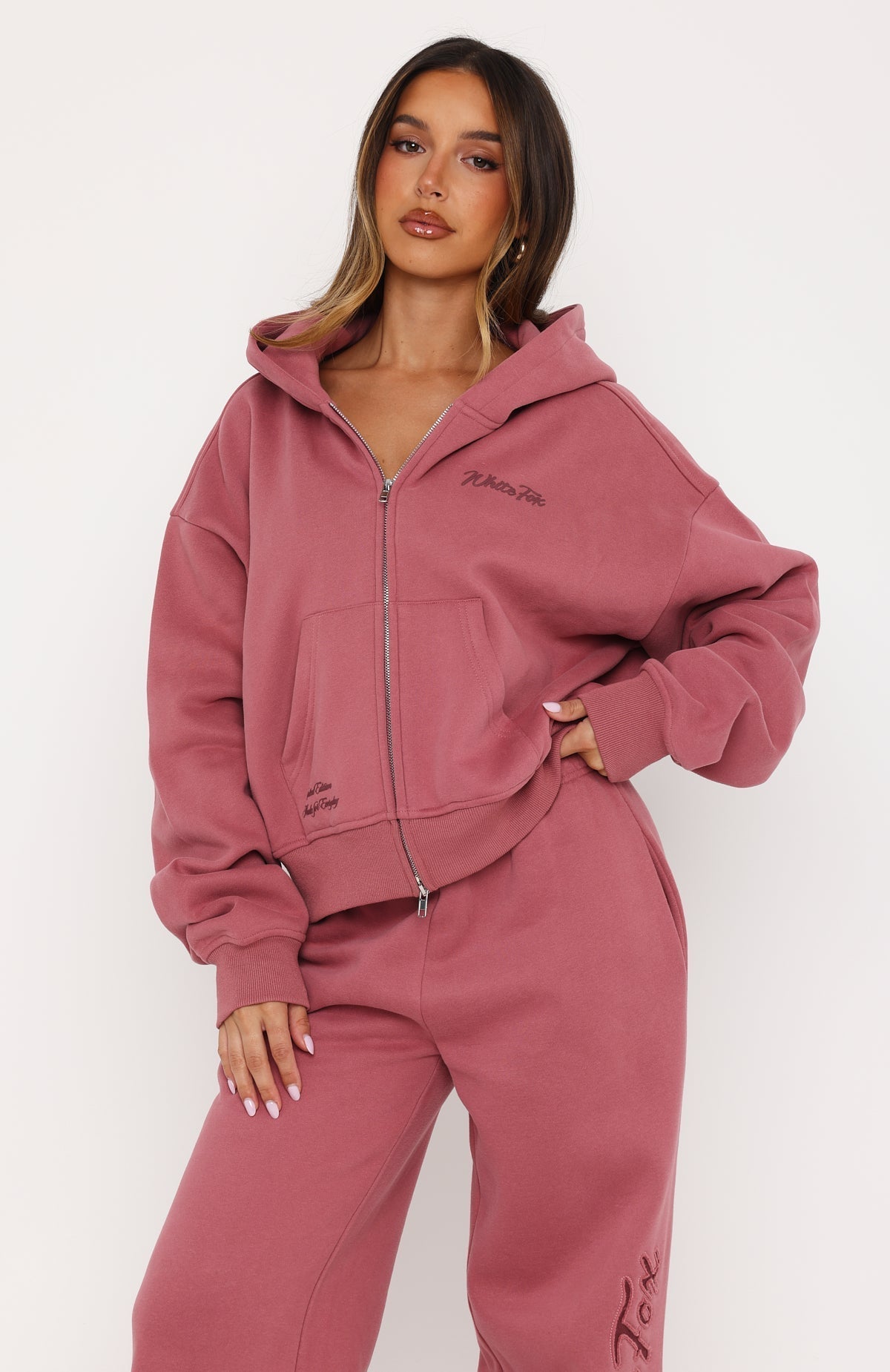 White Fox Studio 17 Willa Boxy Zip Front Hoodie Dusty Plum