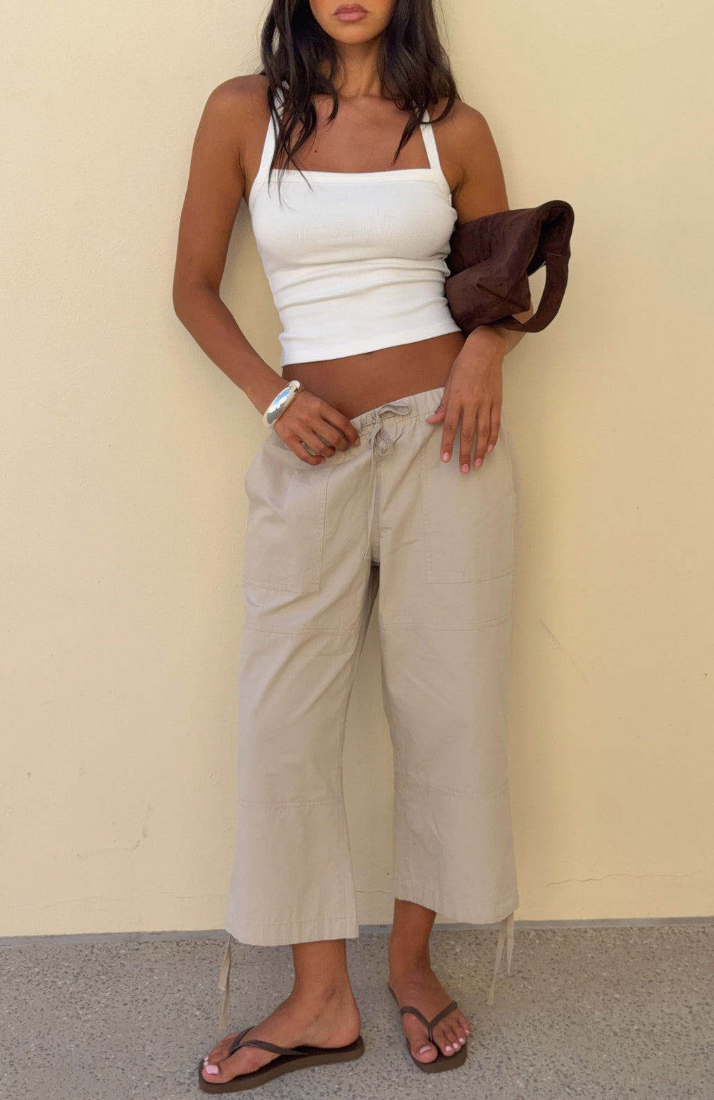 White Fox Date Me Capri Cargo Pants Stone