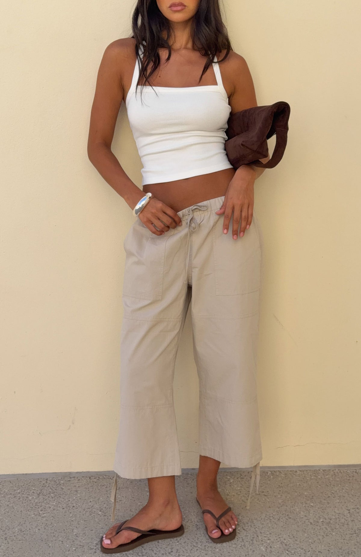 White Fox Date Me Capri Cargo Pants Stone