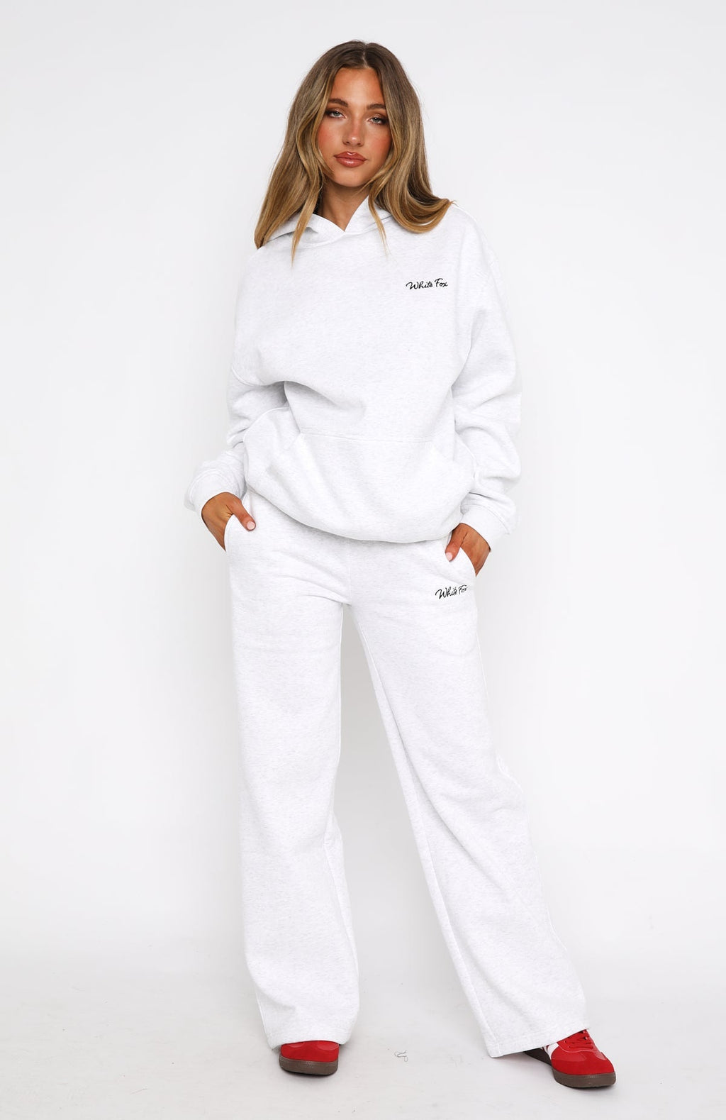 White Fox Match Your Words Wide Leg Sweatpants Grey Marle