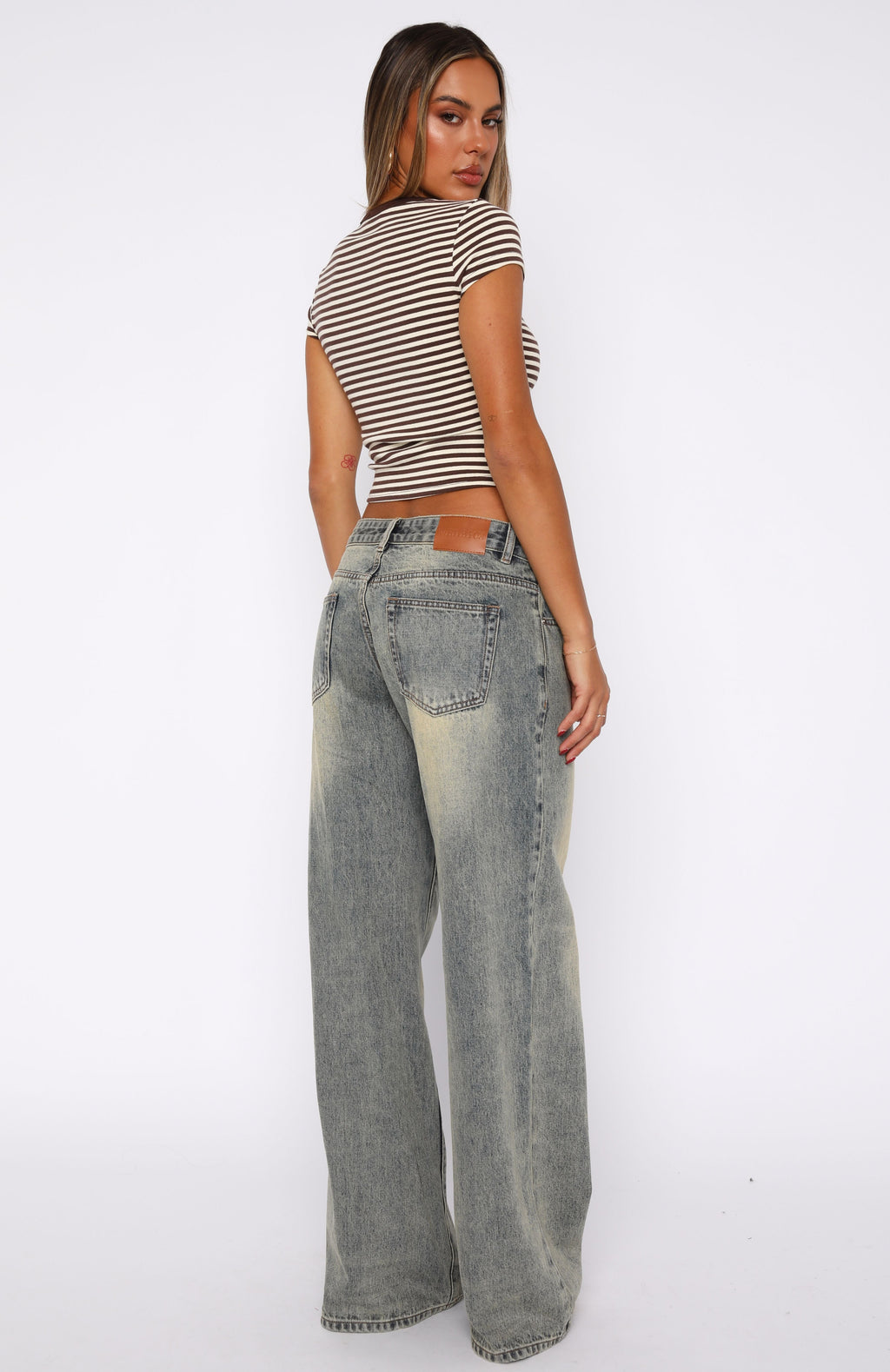 White Fox Maeve Low Rise Wide Leg Jeans Sand