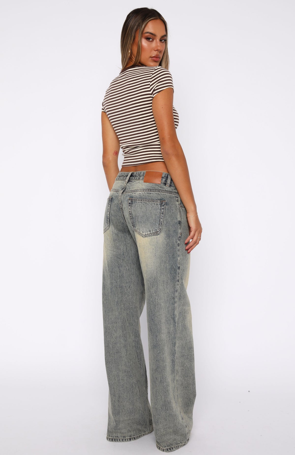 White Fox Maeve Low Rise Wide Leg Jeans Sand