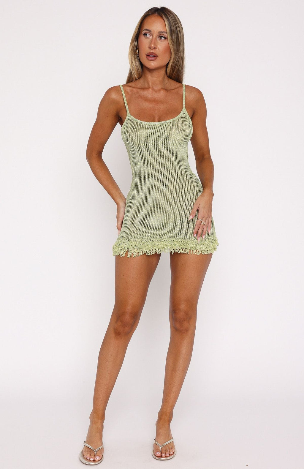 White Fox Keeping Me Awake Knit Mini Dress Apple