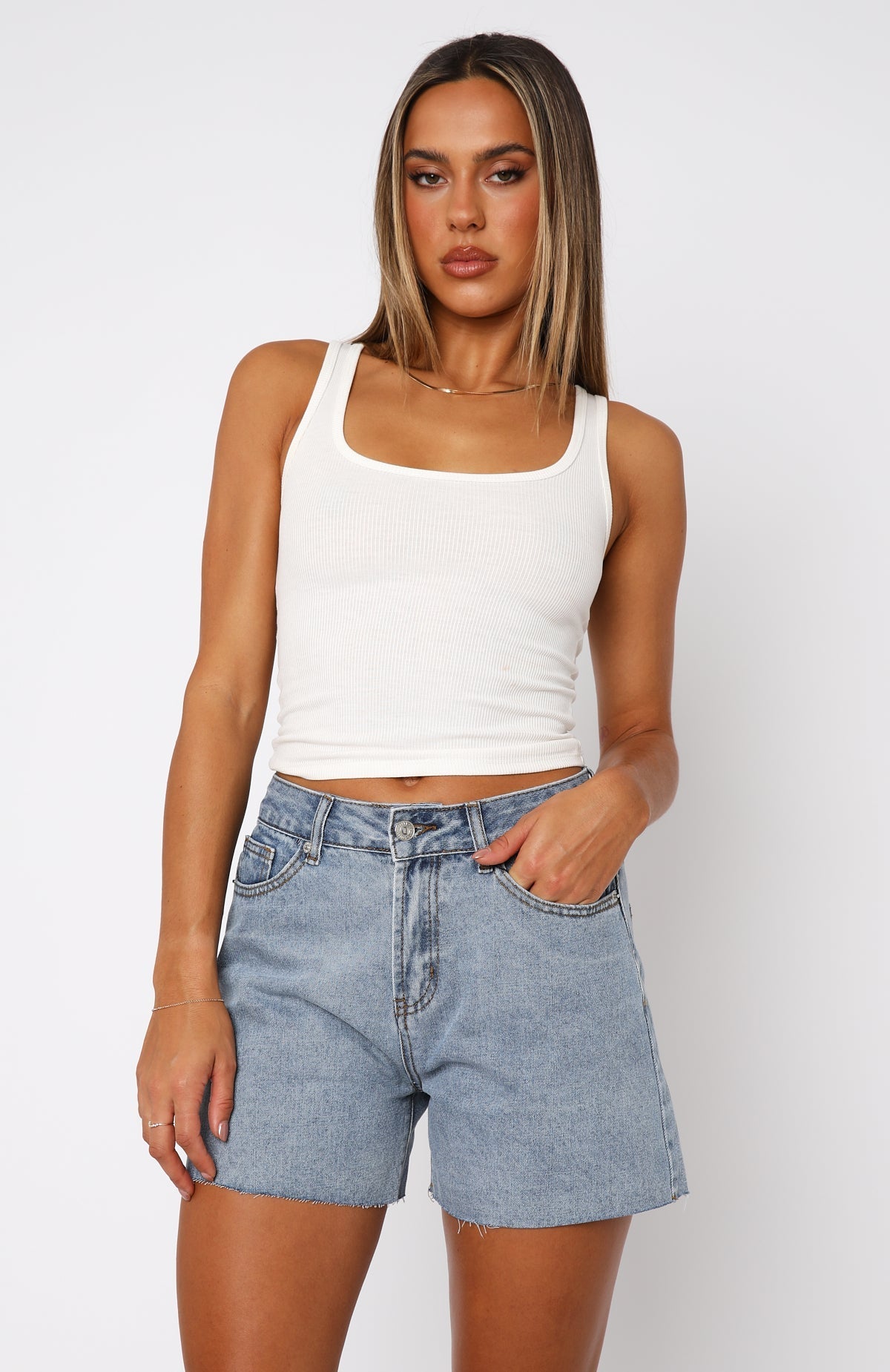 White Fox Keep It Brief Denim Shorts Blue