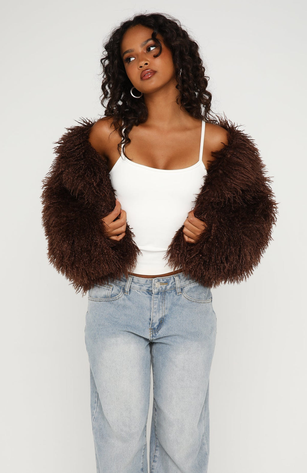 White Fox Weekend Away Faux Fur Jacket Chocolate