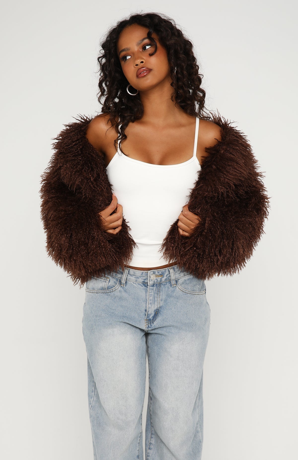 White Fox Weekend Away Faux Fur Jacket Chocolate