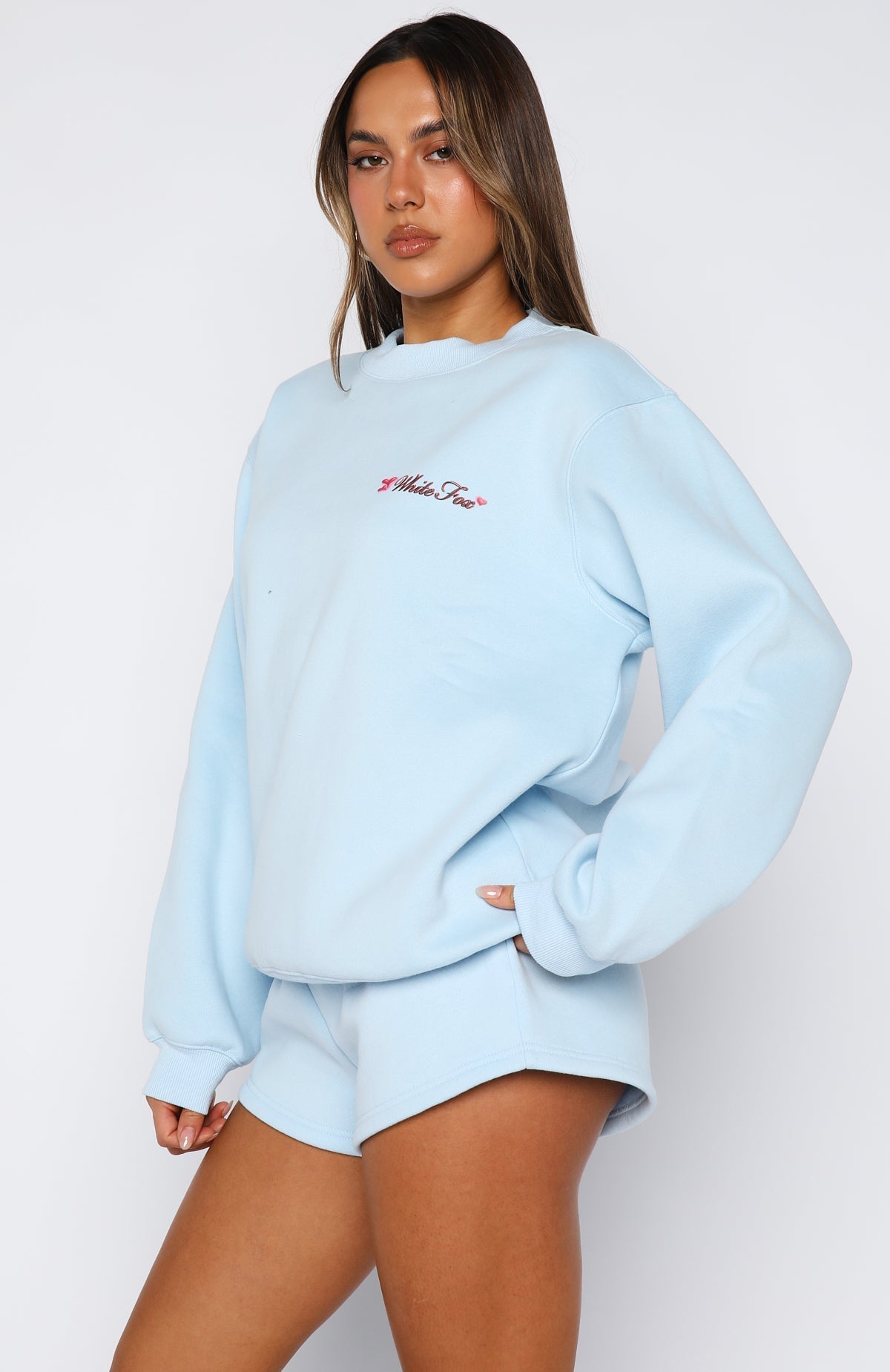 White Fox Trouble Maker Oversized Sweater Baby Blue
