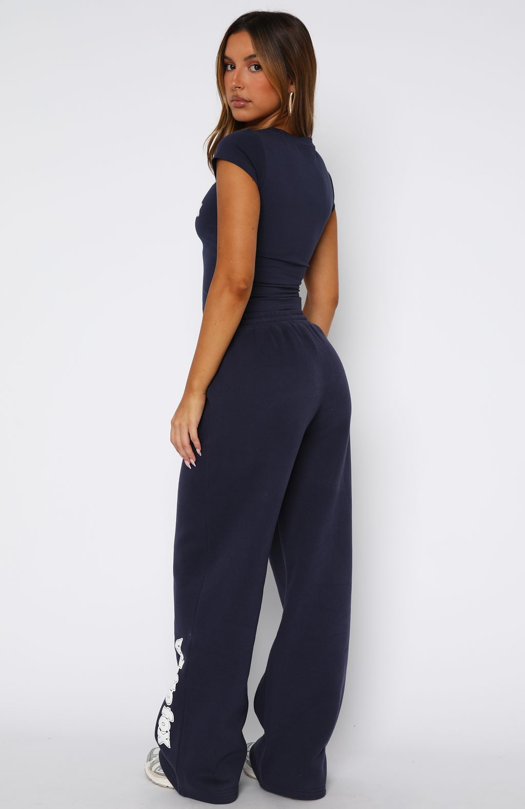 White Fox Ready To Go Wide Leg Sweatpants Navy