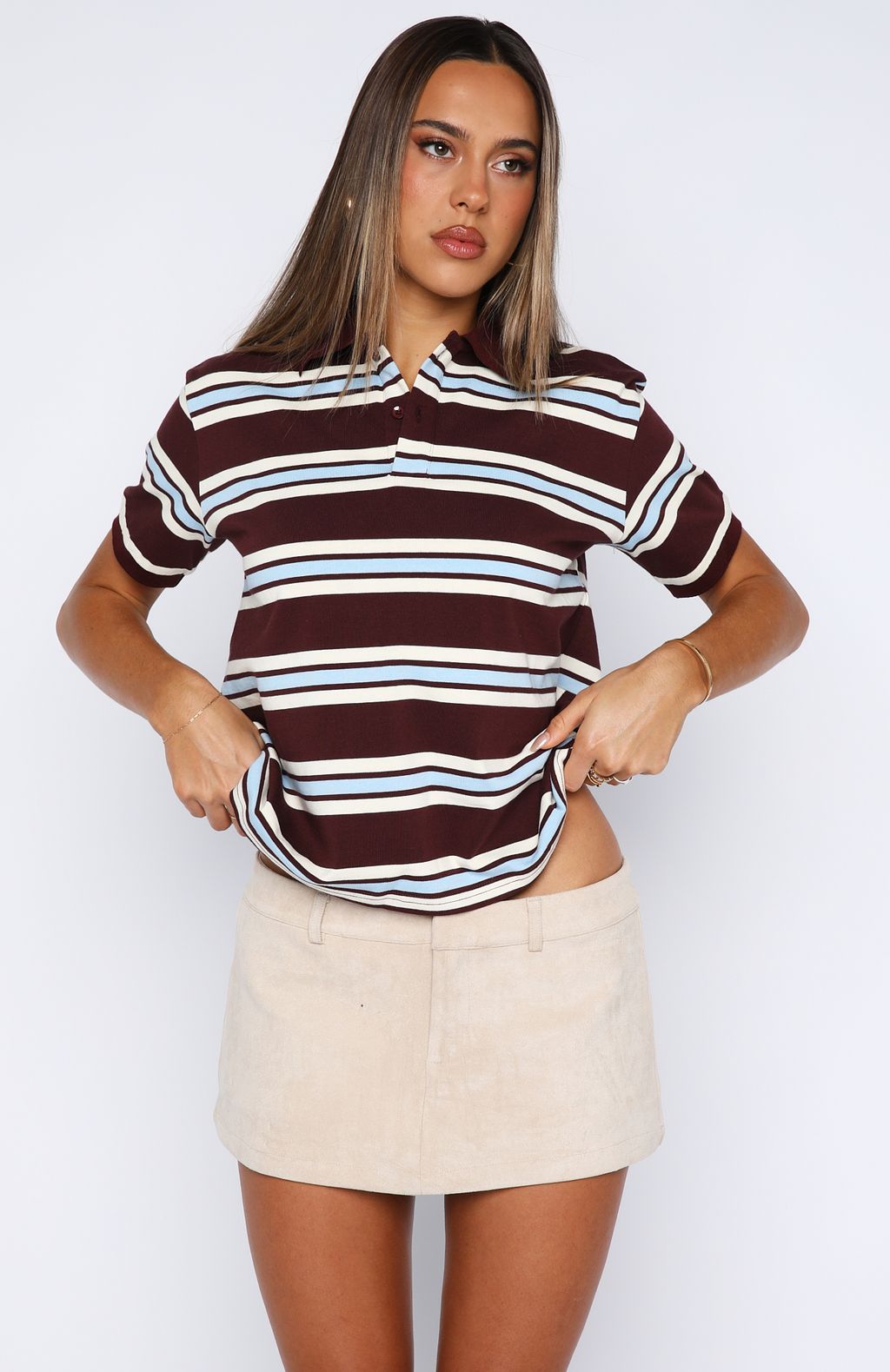 White Fox Silent Heartbeat Faux Suede Low Rise Mini Skort Oat