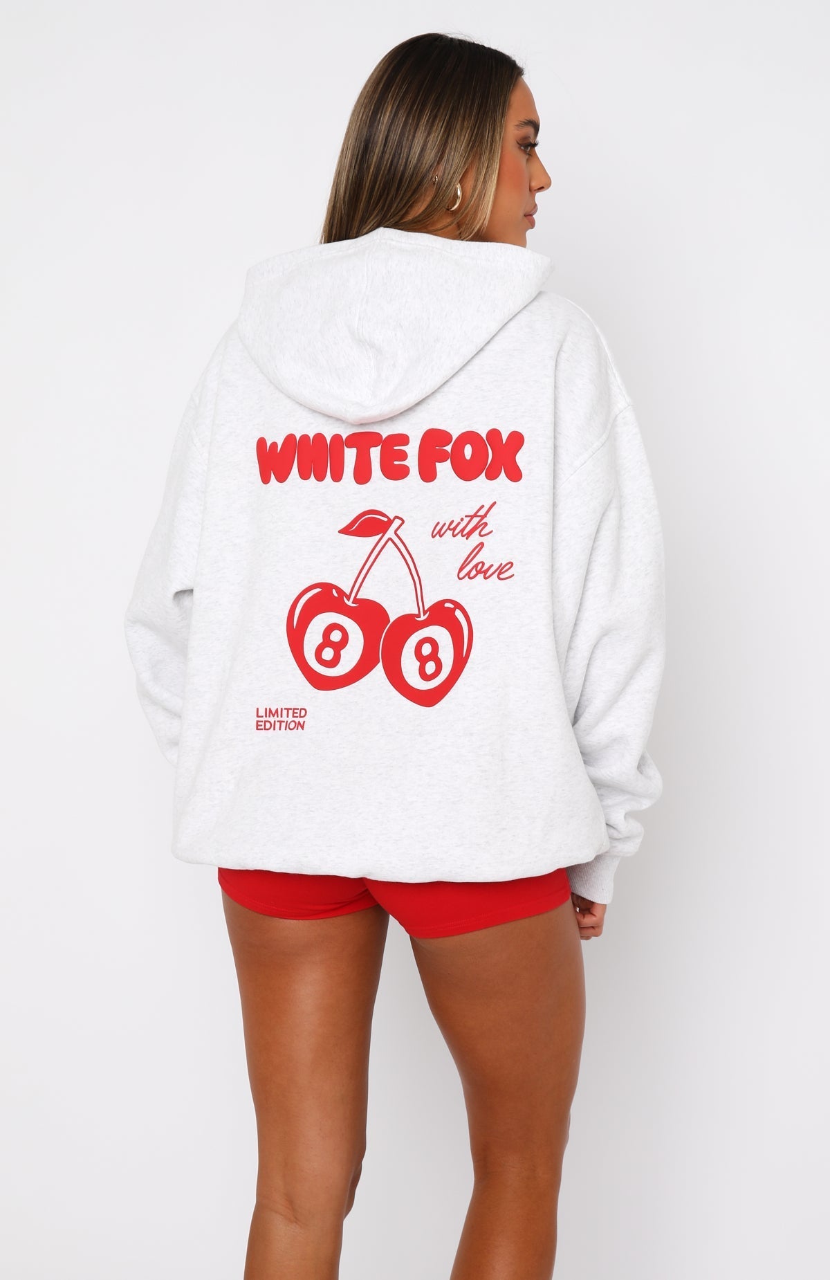 White Fox With Love In The Moment Oversized Hoodie Grey Marle