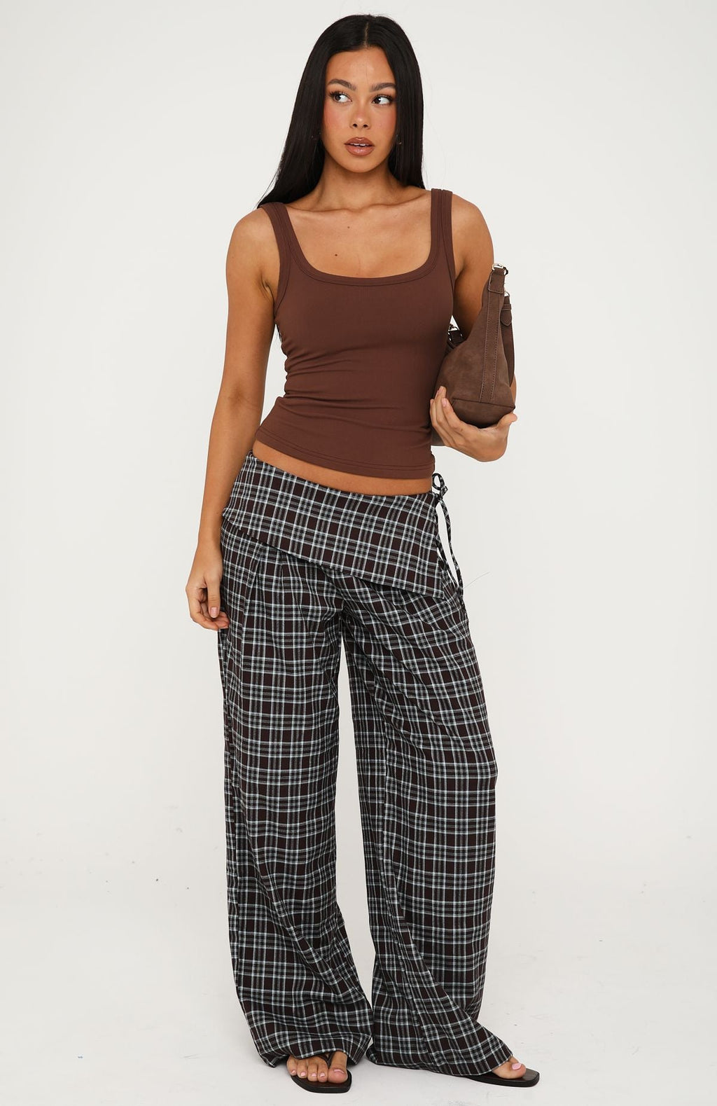 White Fox Where You Hold Me Pants Chocolate/Blue Plaid