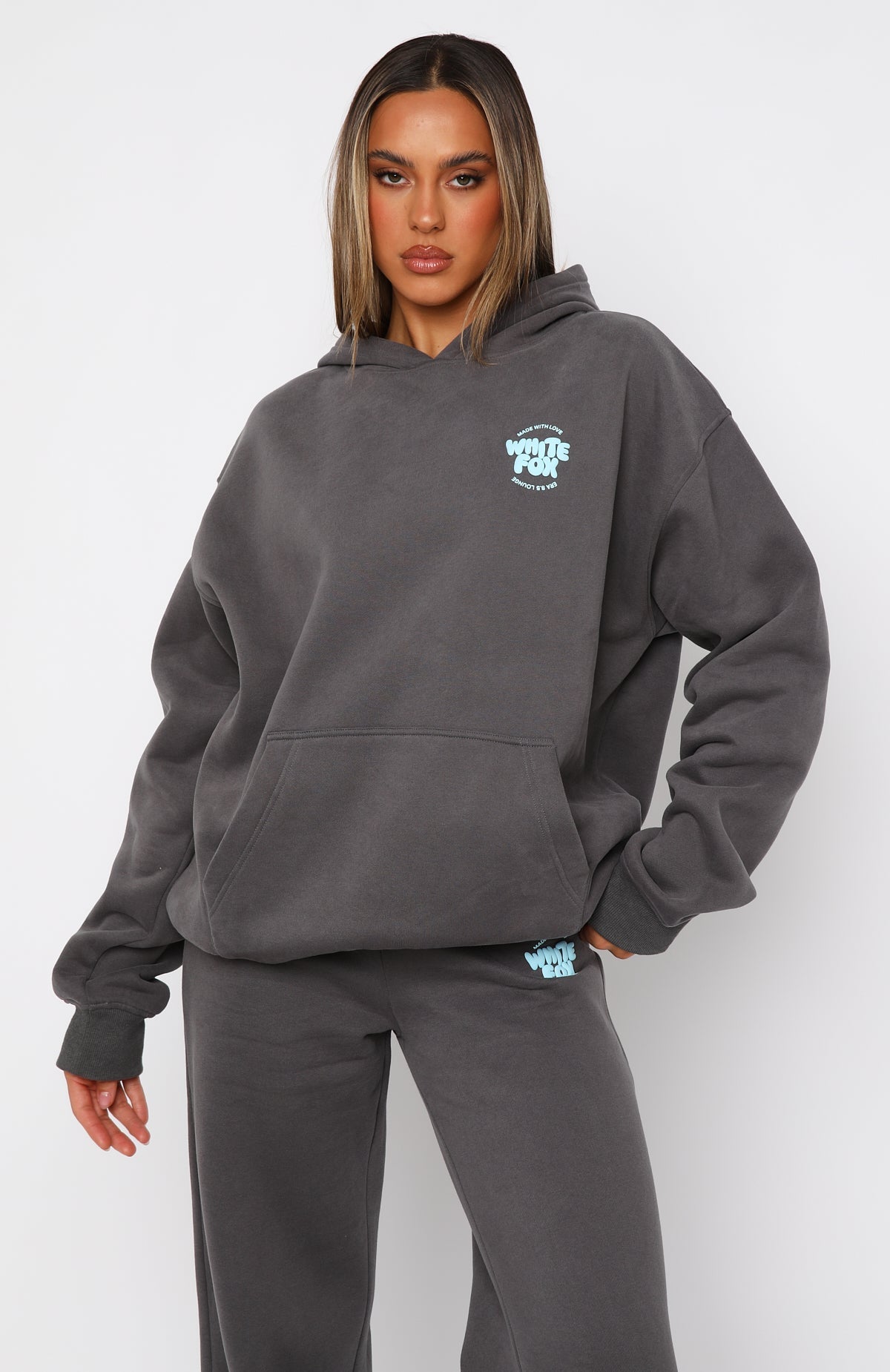 White Fox With Love For You Oversized Hoodie Volcanic