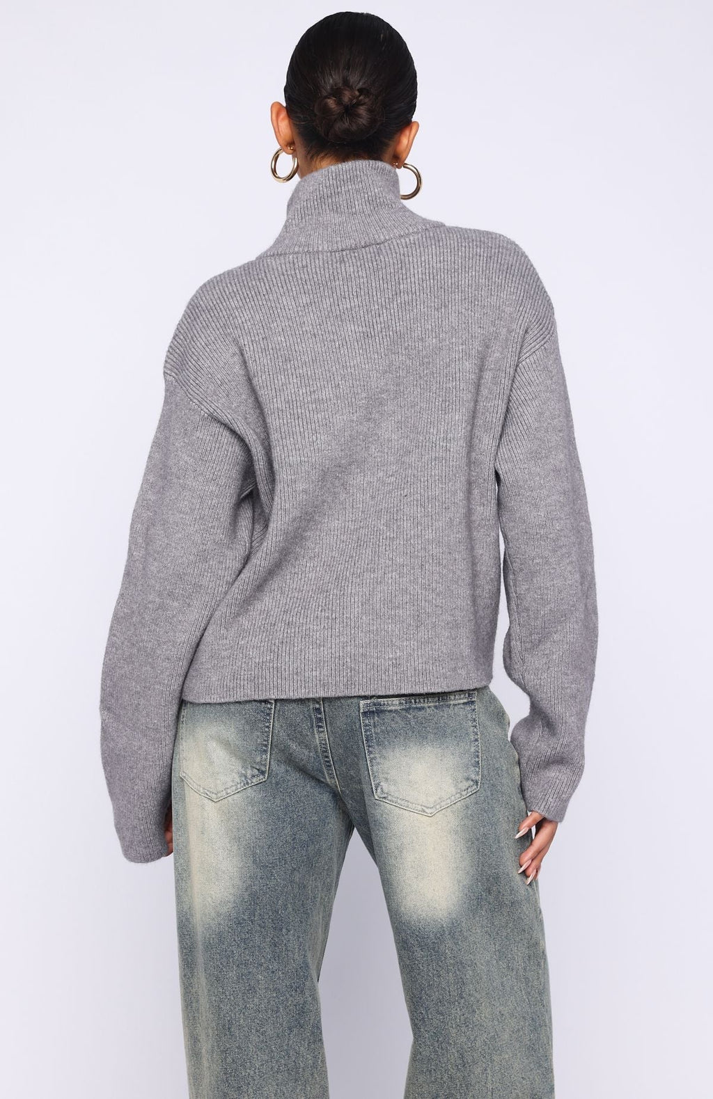 White Fox Violetta Zip Knit Cardigan Smokey Grey
