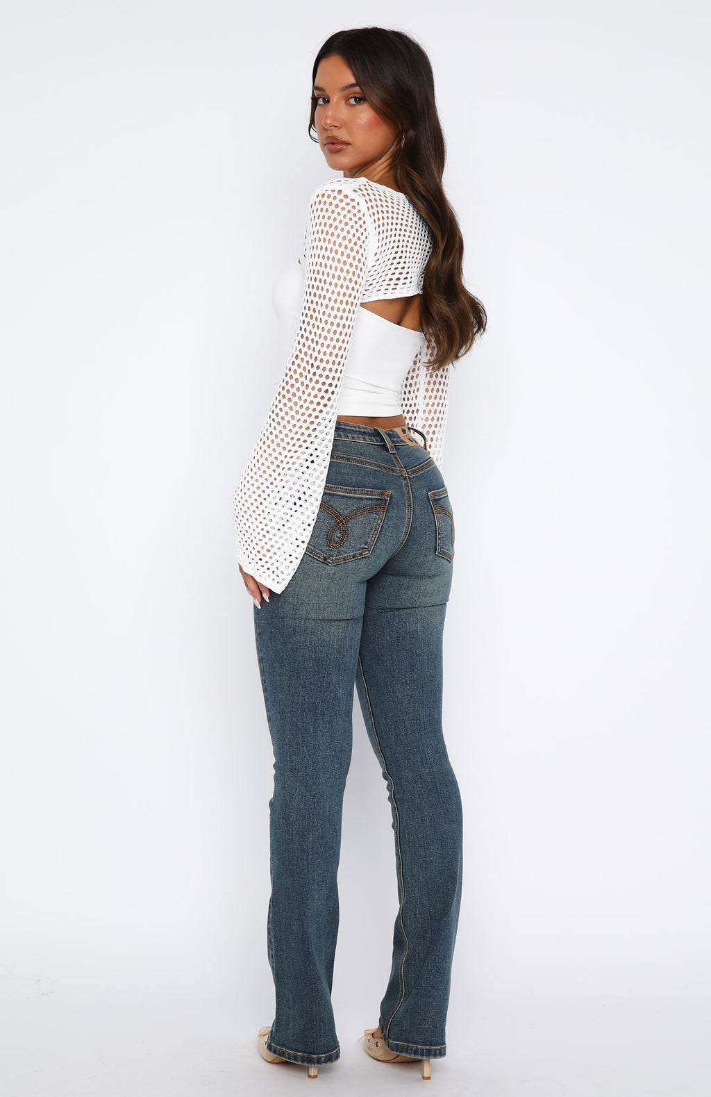 White Fox Wait For No One Low Rise Bootleg Jeans Mid Vintage Blue
