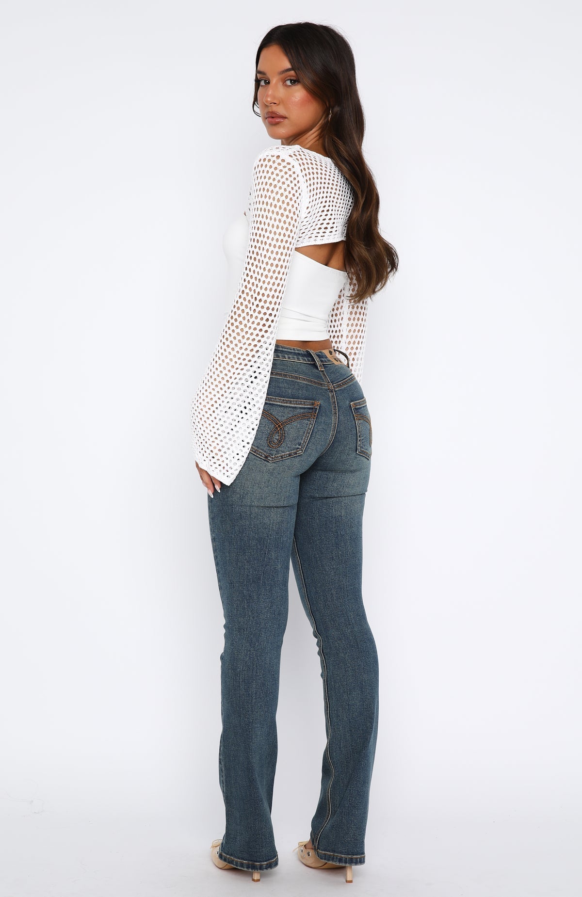 White Fox Wait For No One Low Rise Bootleg Jeans Mid Vintage Blue