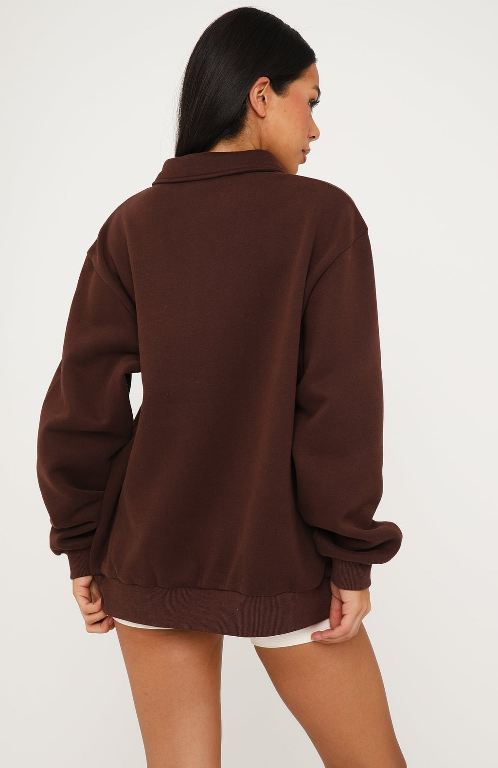 White Fox Far Away Oversized Henley Sweater Dark Chocolate