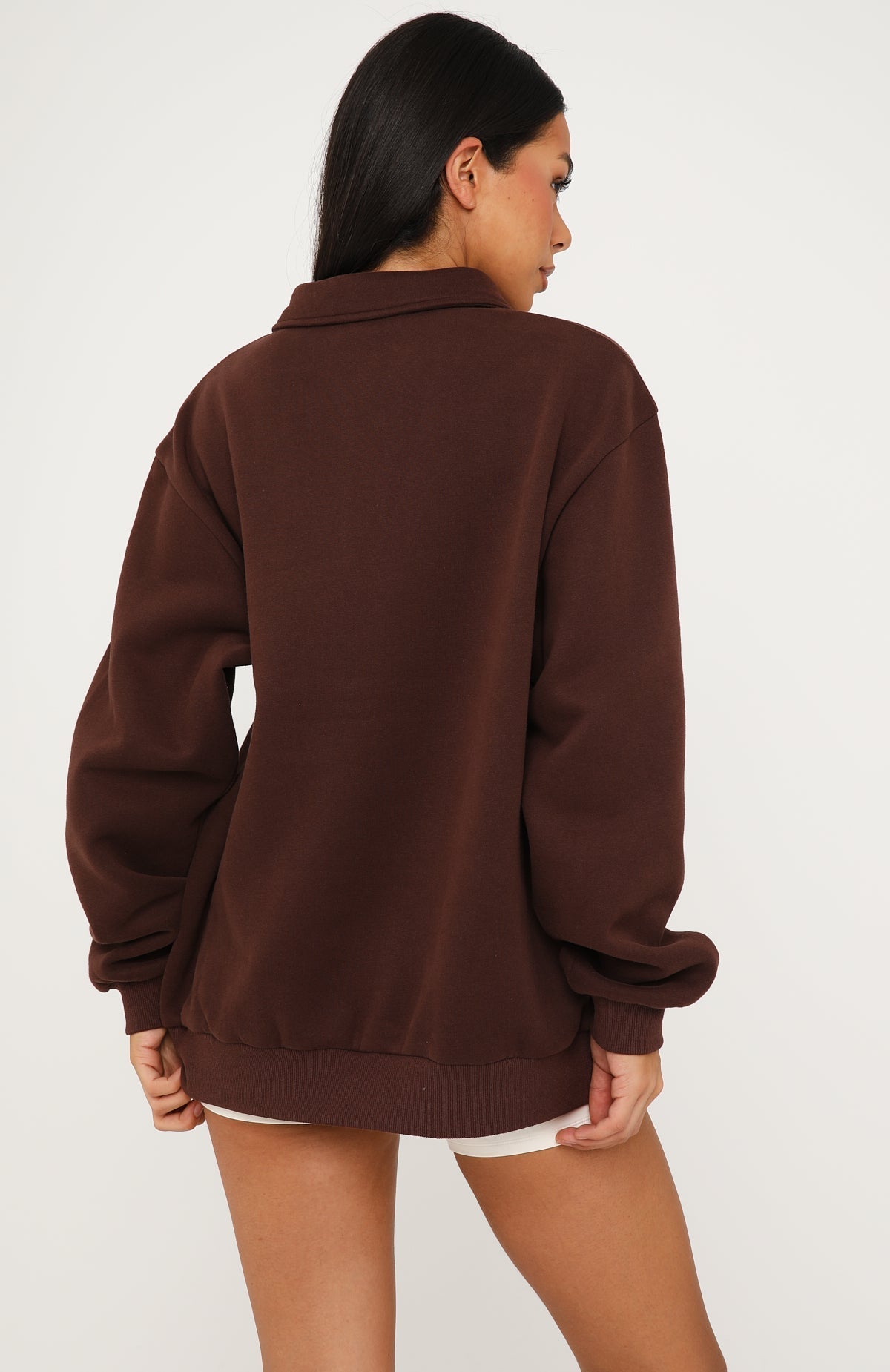 White Fox Far Away Oversized Henley Sweater Dark Chocolate