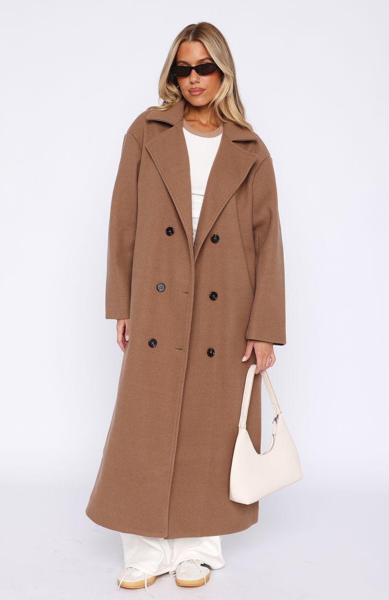 White Fox Modern Edge Oversized Coat Caramel