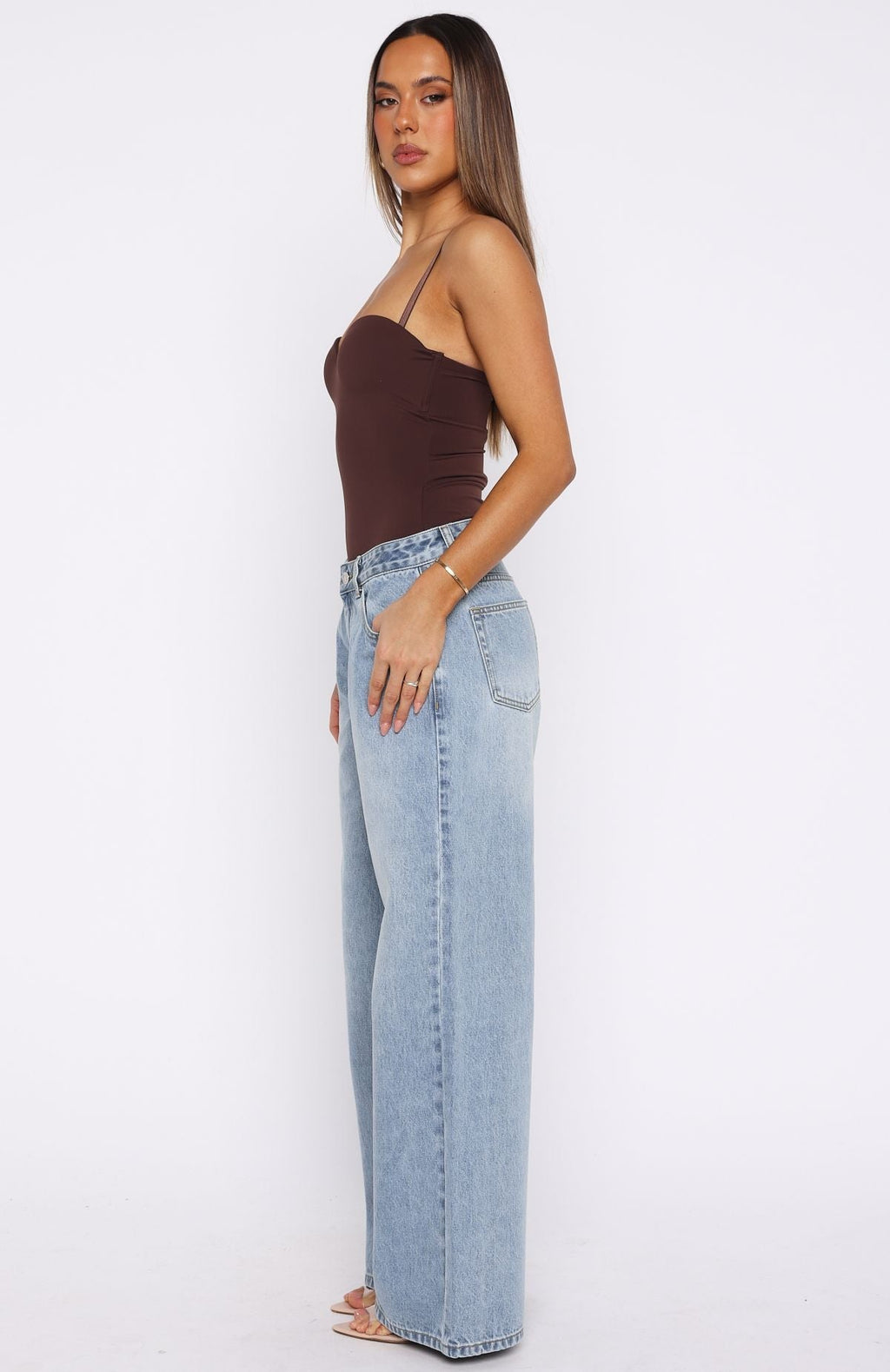 White Fox Maeve Low Rise Wide Leg Jeans Light Blue Wash