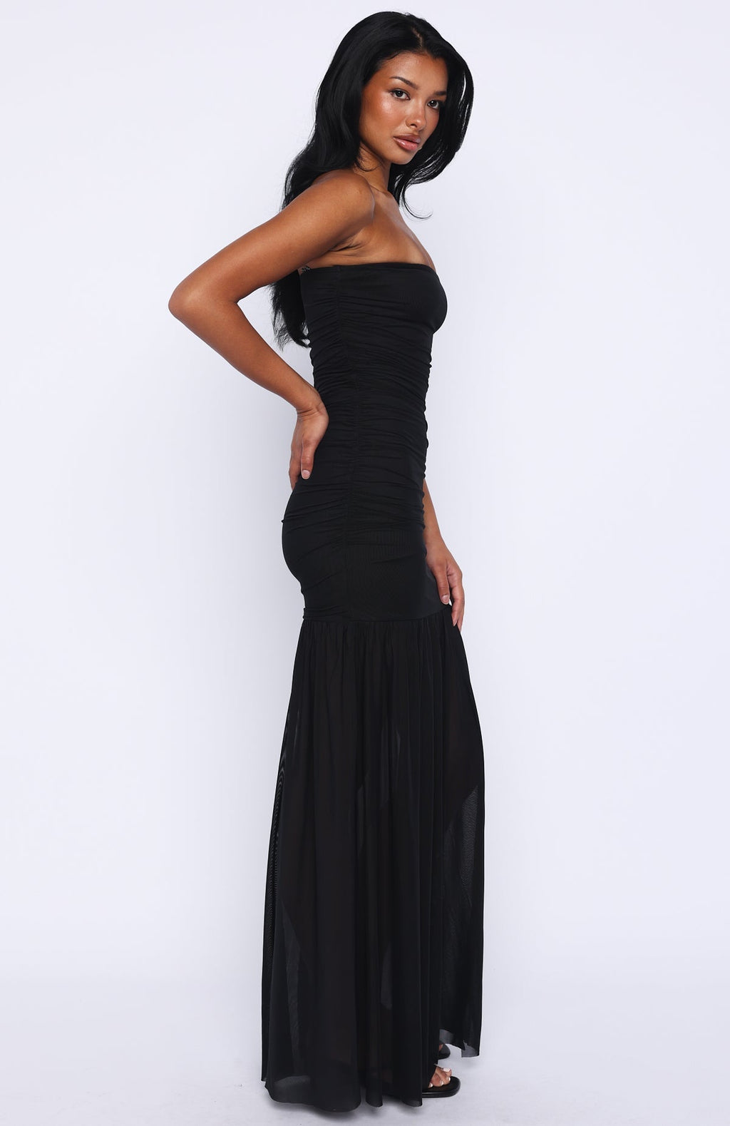 White Fox Stop The Show Strapless Maxi Dress Black