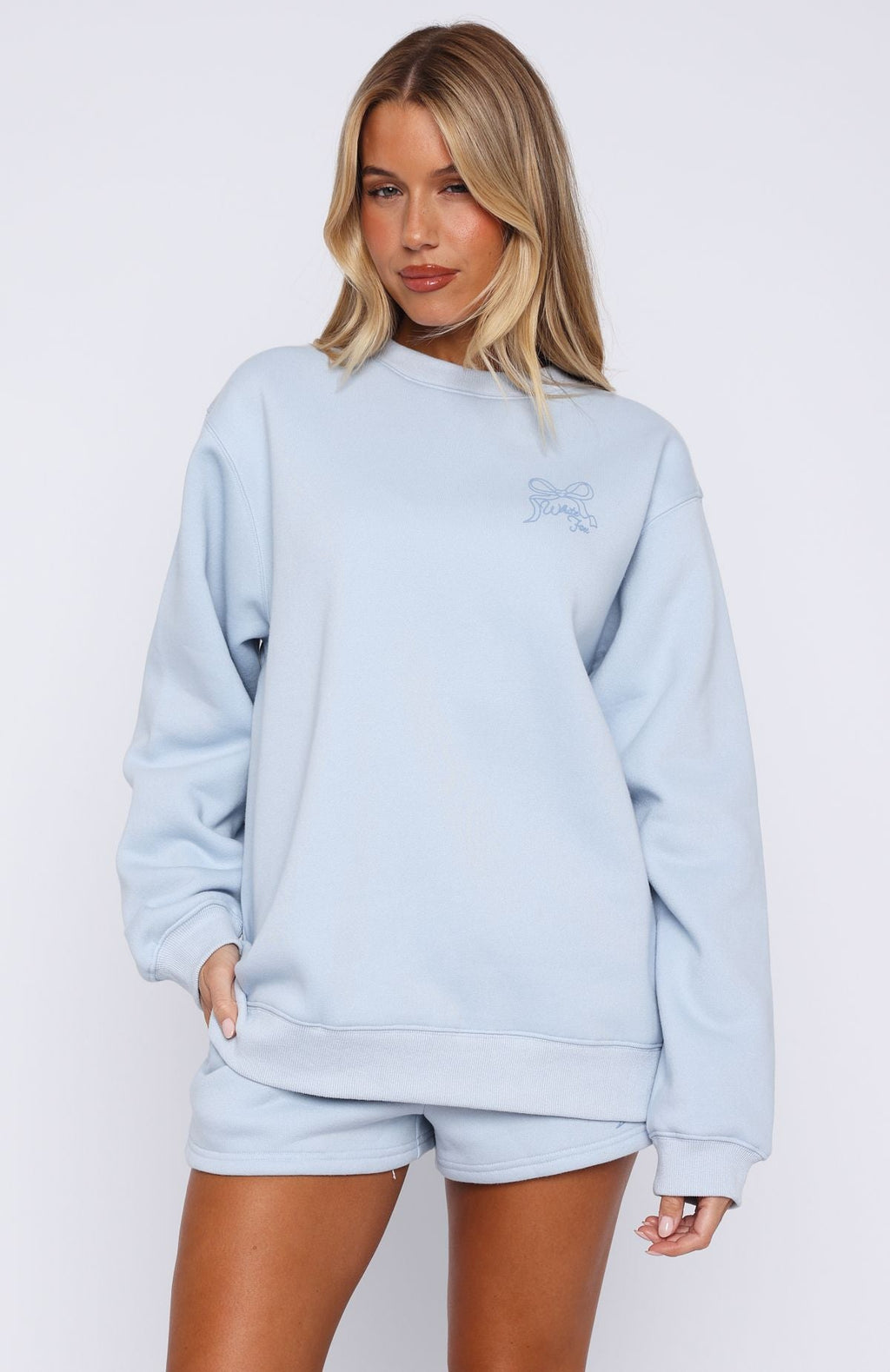 White Fox Love You Forever Oversized Sweater Baby Blue