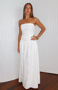 White Fox Bittersweet Babe Strapless Broderie Maxi Dress White