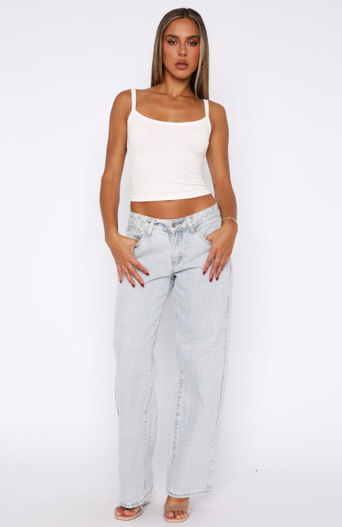 White Fox Bring The Style Low Rise Wide Leg Jeans Glacier Blue Wash