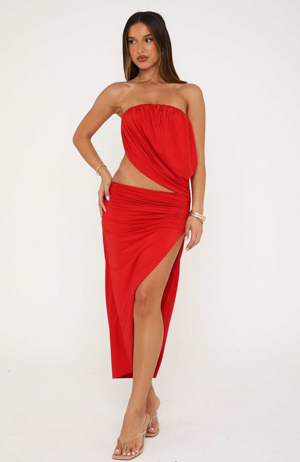 White Fox The Romantic Strapless Midi Dress Ruby
