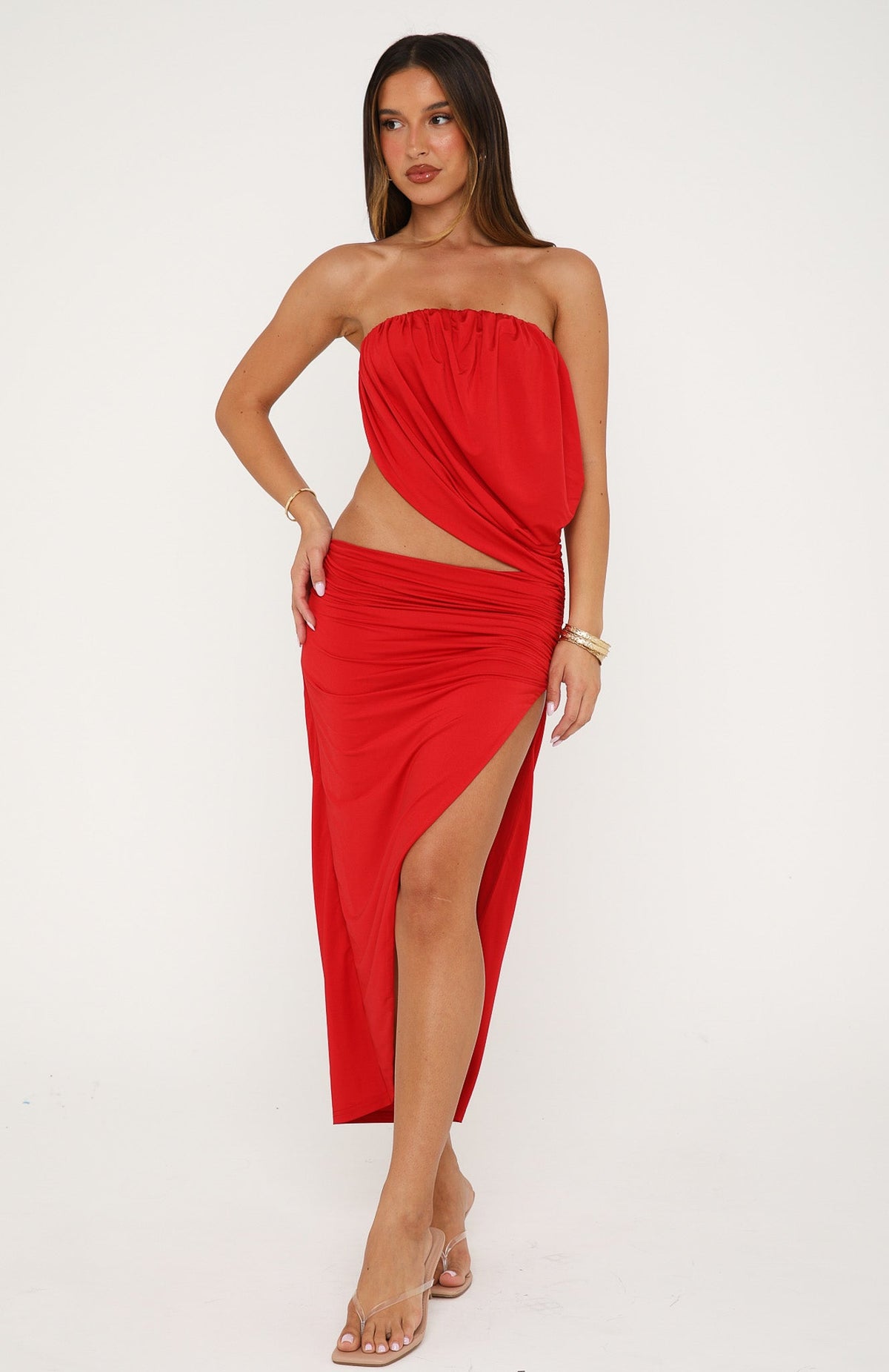 White Fox The Romantic Strapless Midi Dress Ruby
