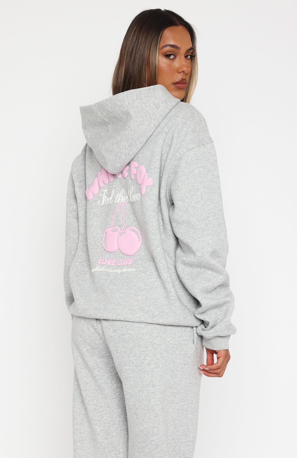White Fox Love Me Tender Oversized Hoodie Dark Grey Marle
