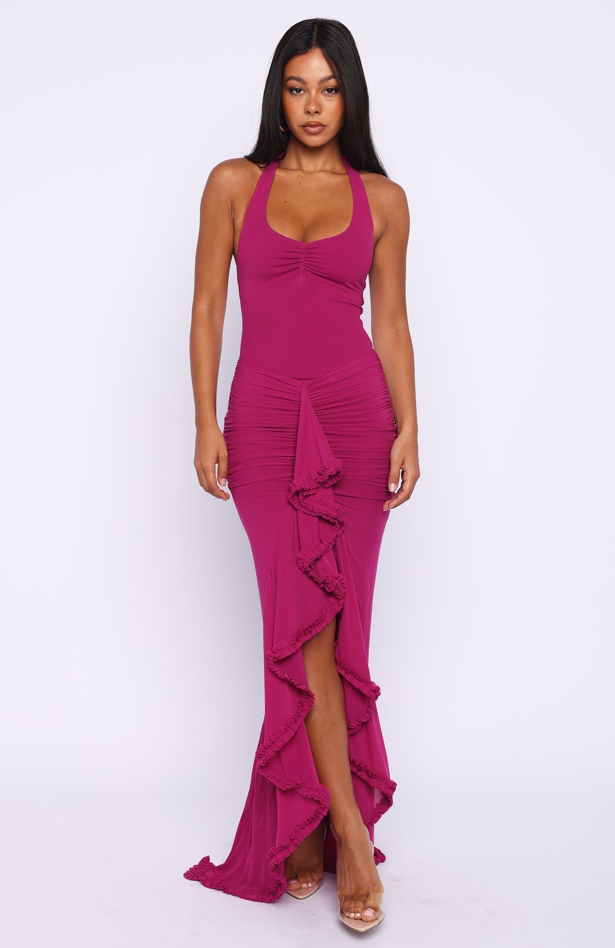 White Fox Main Character Energy Mesh Maxi Dress Fuchsia
