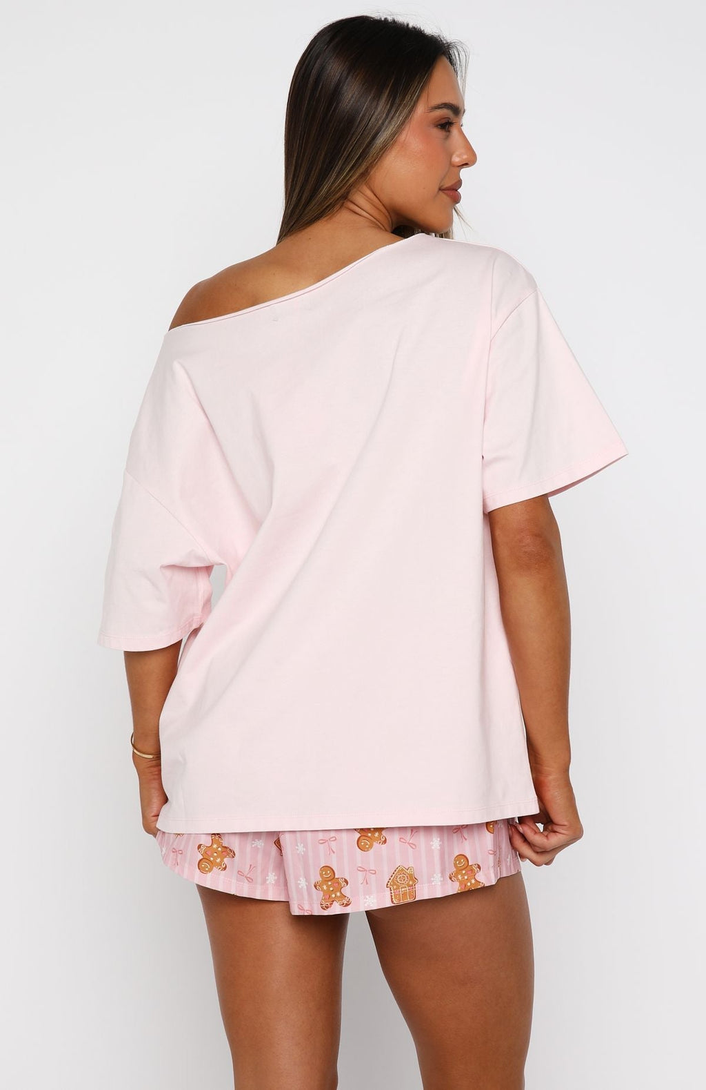 White Fox Sweetheart Pyjama Off Shoulder Tee Soft Pink