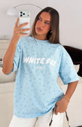 White Fox Offstage Printed Oversized Tee Blue Ditsy