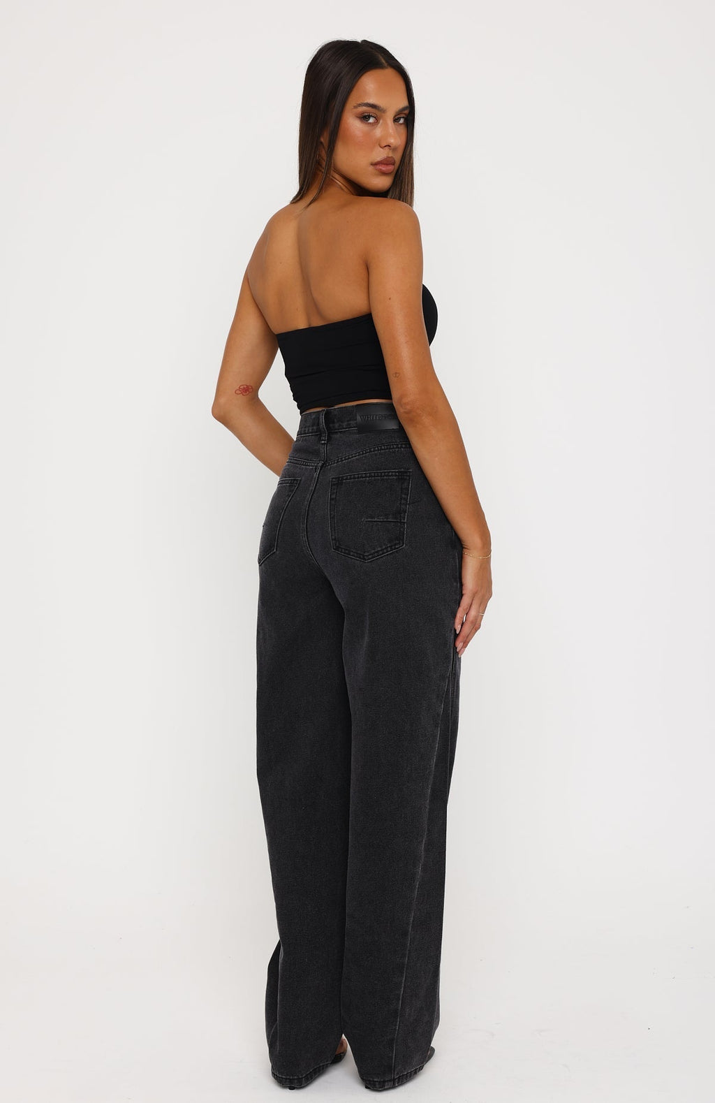 White Fox Kiara High Rise Barrel Leg Jeans Black Acid