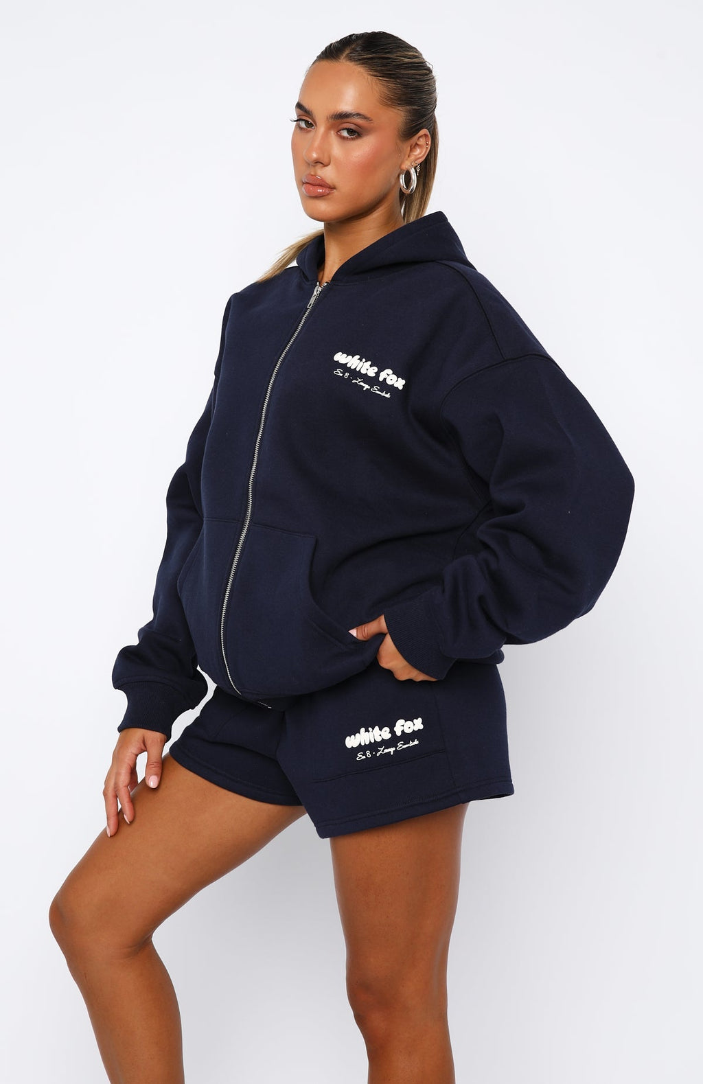 White Fox Era 8 Zip Front Hoodie Nautical