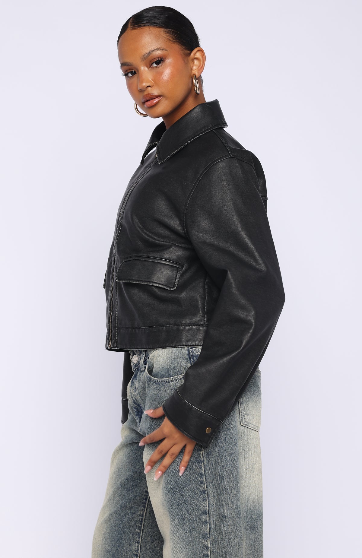 White Fox I Know Love PU Jacket Black