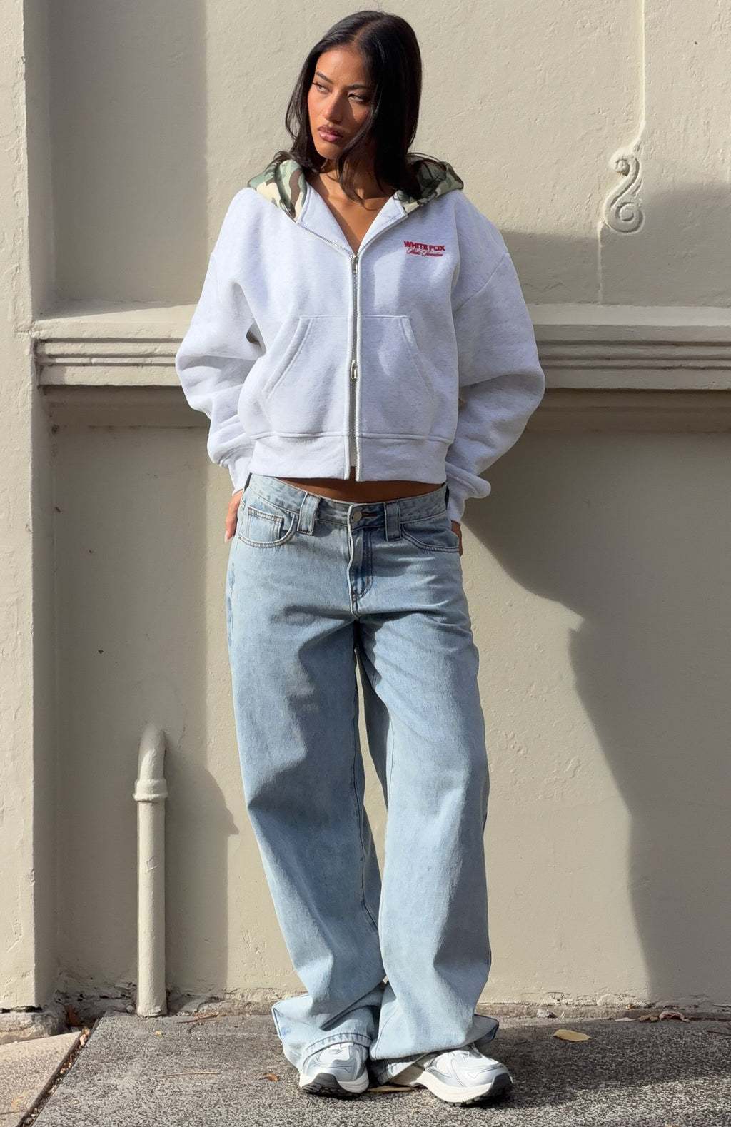 White Fox Studio 17 Winona Boxy Zip Front Hoodie Grey Marle