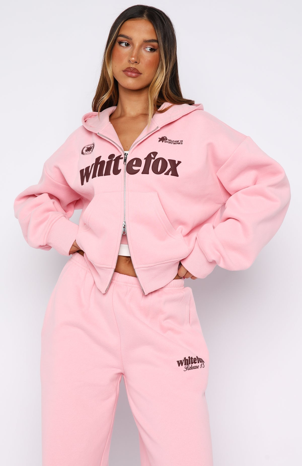 White Fox Release 15 Janie Boxy Zip Front Hoodie Pink