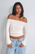 White Fox Dancing In The Rain Off Shoulder Long Sleeve Top Cream